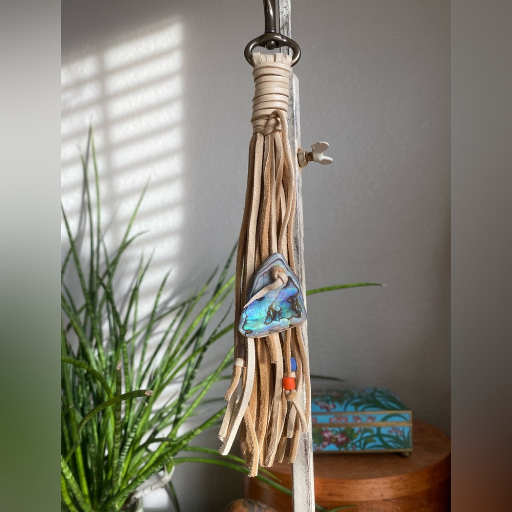 Leather, Abalone & Beaded Bag Charm
